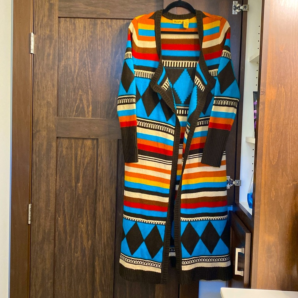 ⭐ Wrangler Vintage Colorful Western  Long Cardigan Sweater - Multicolor
